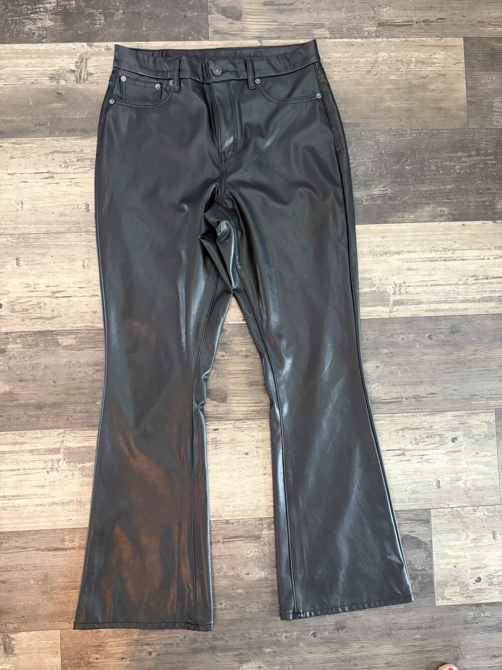 American Eagle Faux Leather Flare Pants Women’s 10 Regular Black Stretch